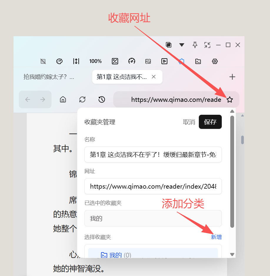 点击地址栏收藏图标后弹出的收藏网址面板